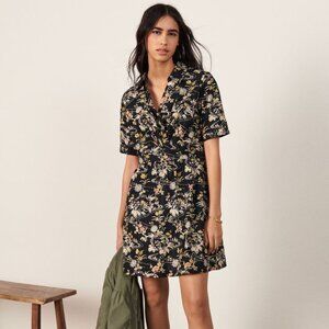 ba&sh Filly Cotton Mini Dress in Black Floral LIKE NEW